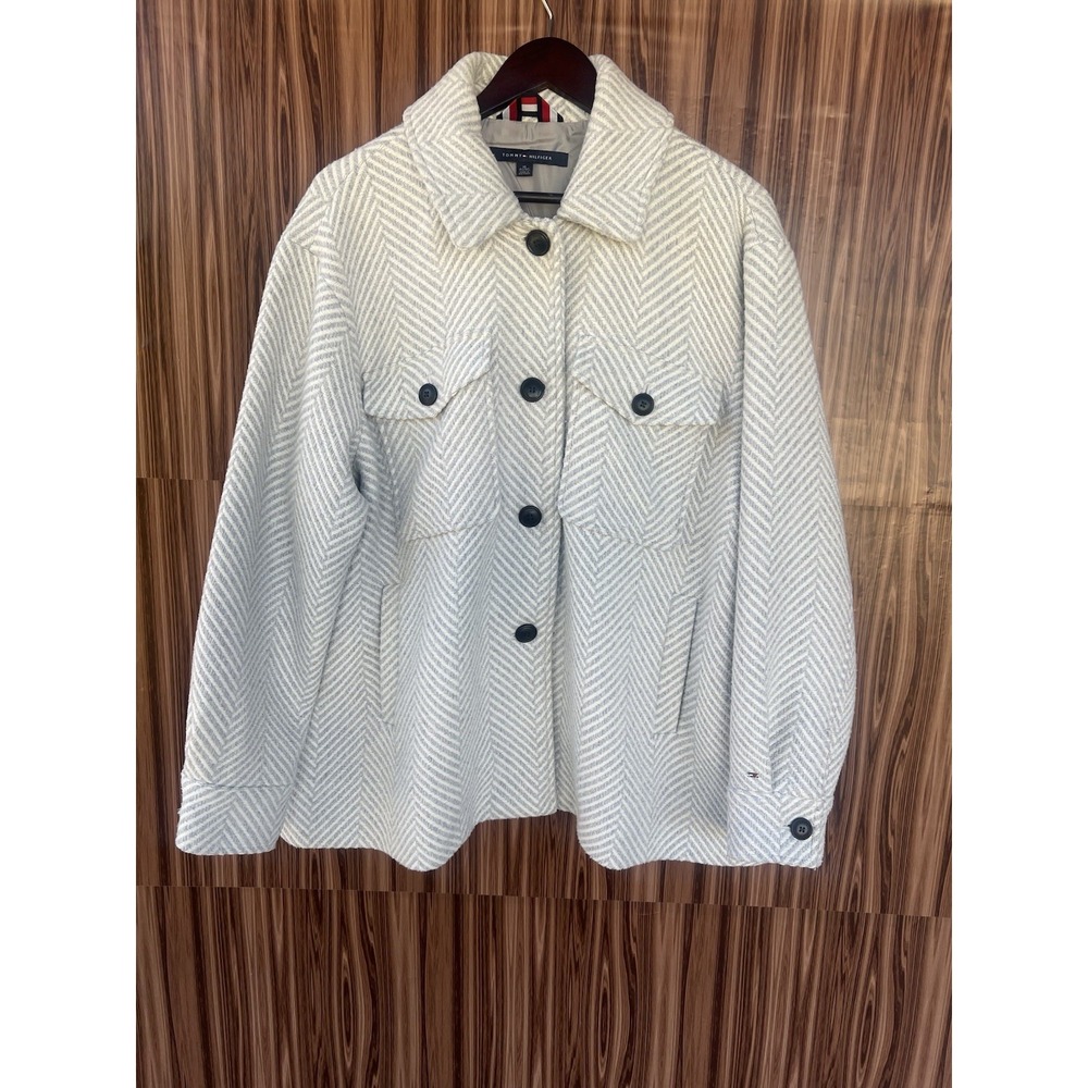 TOMMY HILFIGER Herringbone Wool Woven Jacket Coat Size XL